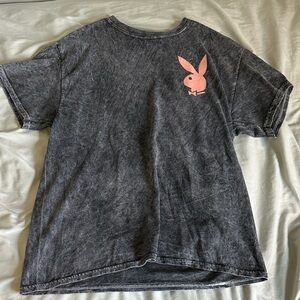 PLAYBOY Charcoal Tee with Coral Bunny